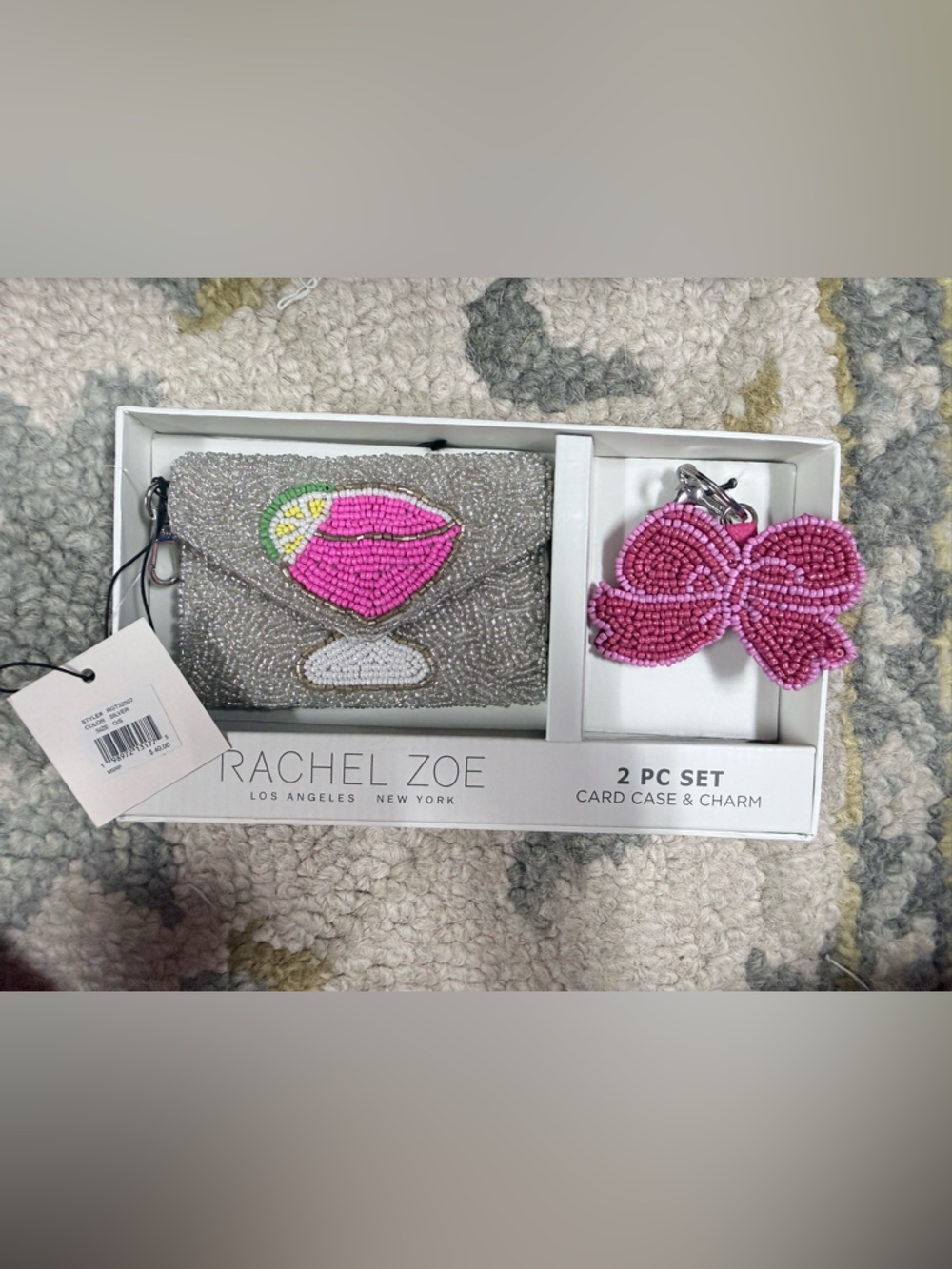 Hand beaded drink coin pouch with bow keychain